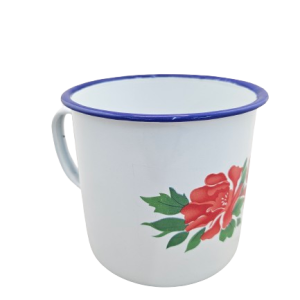 M1315- ENAMEL MUG 12cm WHITE FLORAL