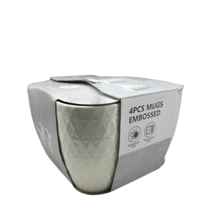 S2539- MUG 4pce WHITE EMBOSSED